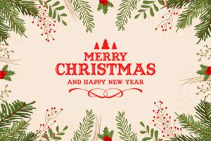 Greeting card with "Merry Christmas and Happy New Year Wishes" text and festive design.