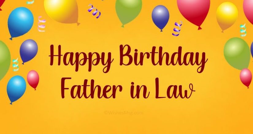 Happy birthday wishes for father-in-law: A joyful celebration with a cake, balloons, and a loving message for your special day.